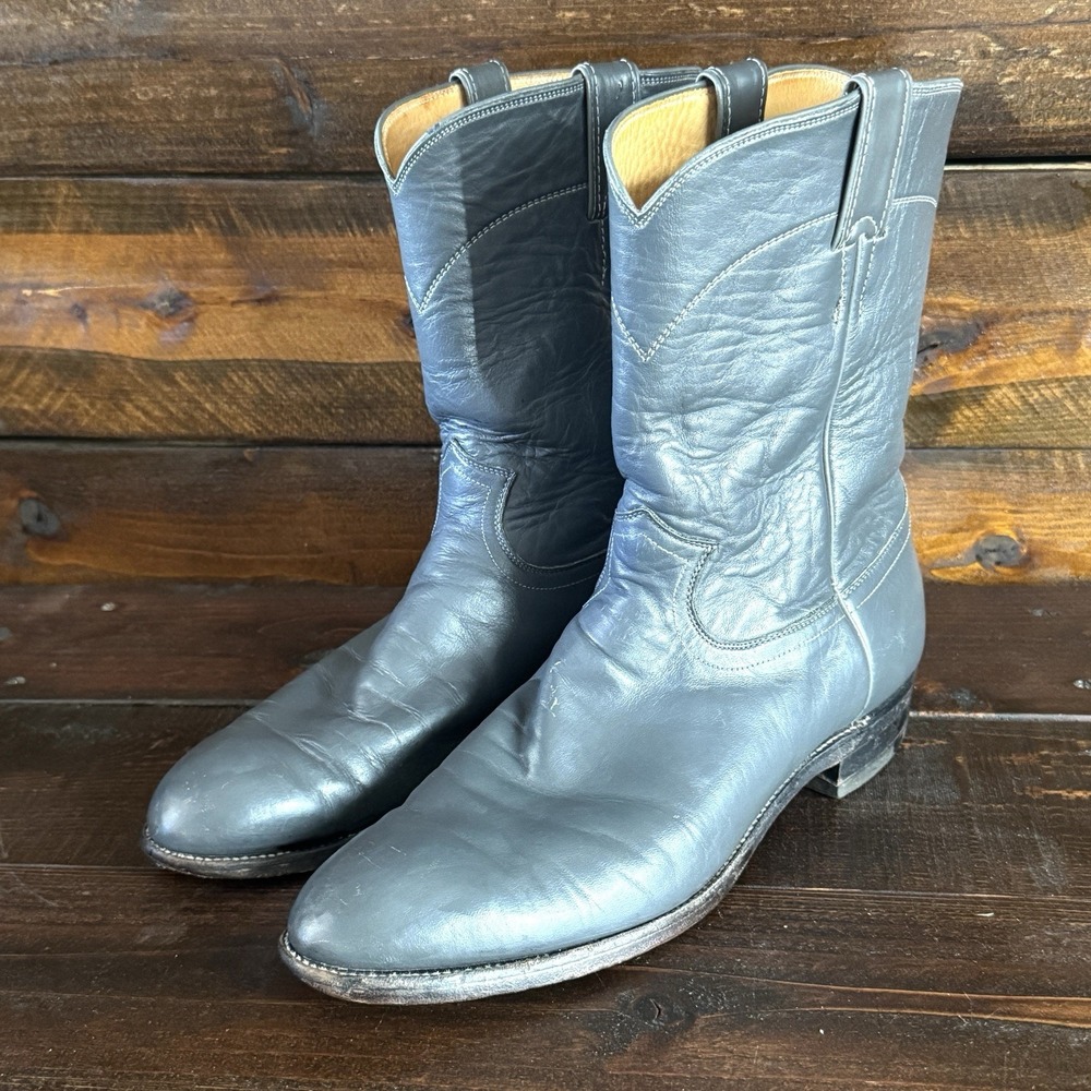 Justin Men'S  Roper Gray Leather Cowboy Western Boots Size 12 B Made in USA